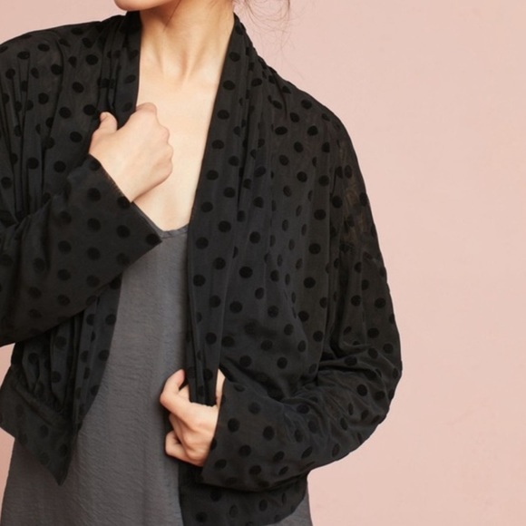 Anthropologie Ett:twa Black Lawrence Polka Dot Velvet Jacket Wrap Sz Small - Picture 1 of 4